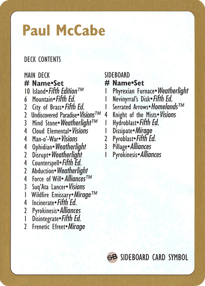 Paul McCabe Decklist [World Championship Decks 1997] - The Mythic Store | 24h Order Processing
