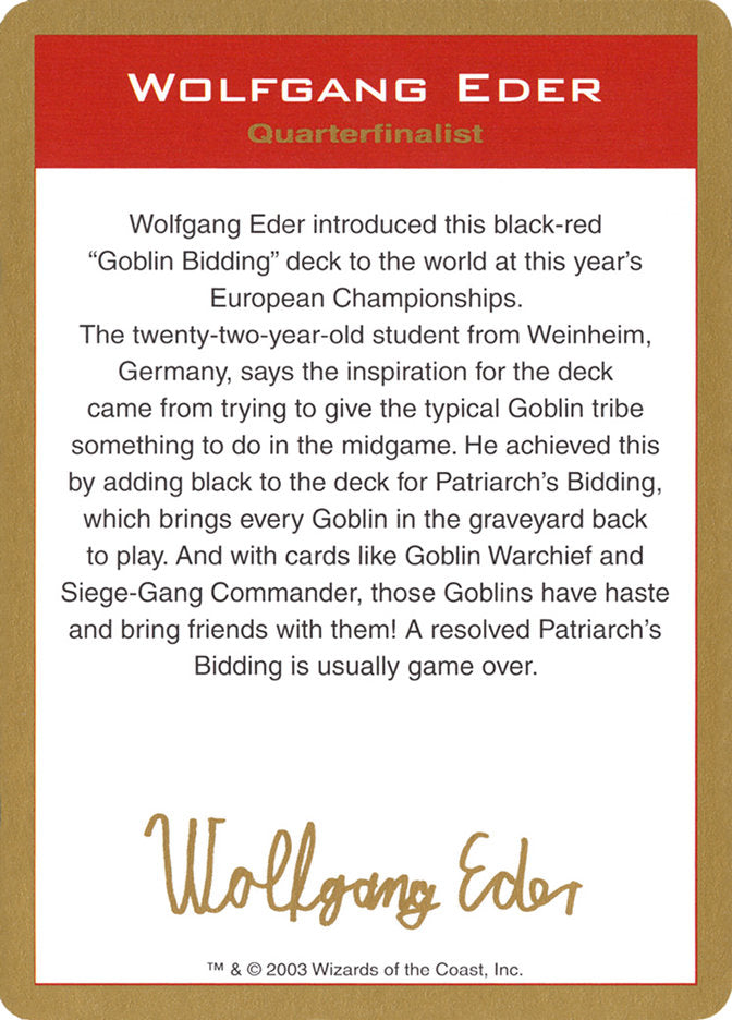 Wolfgang Eder Bio [World Championship Decks 2003] - The Mythic Store | 24h Order Processing