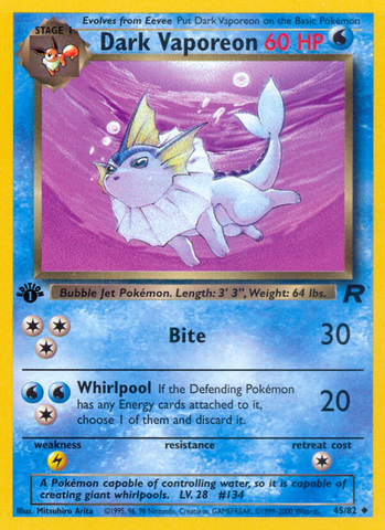 Dark Vaporeon (45/82) [Team Rocket 1st Edition] - The Mythic Store | 24h Order Processing
