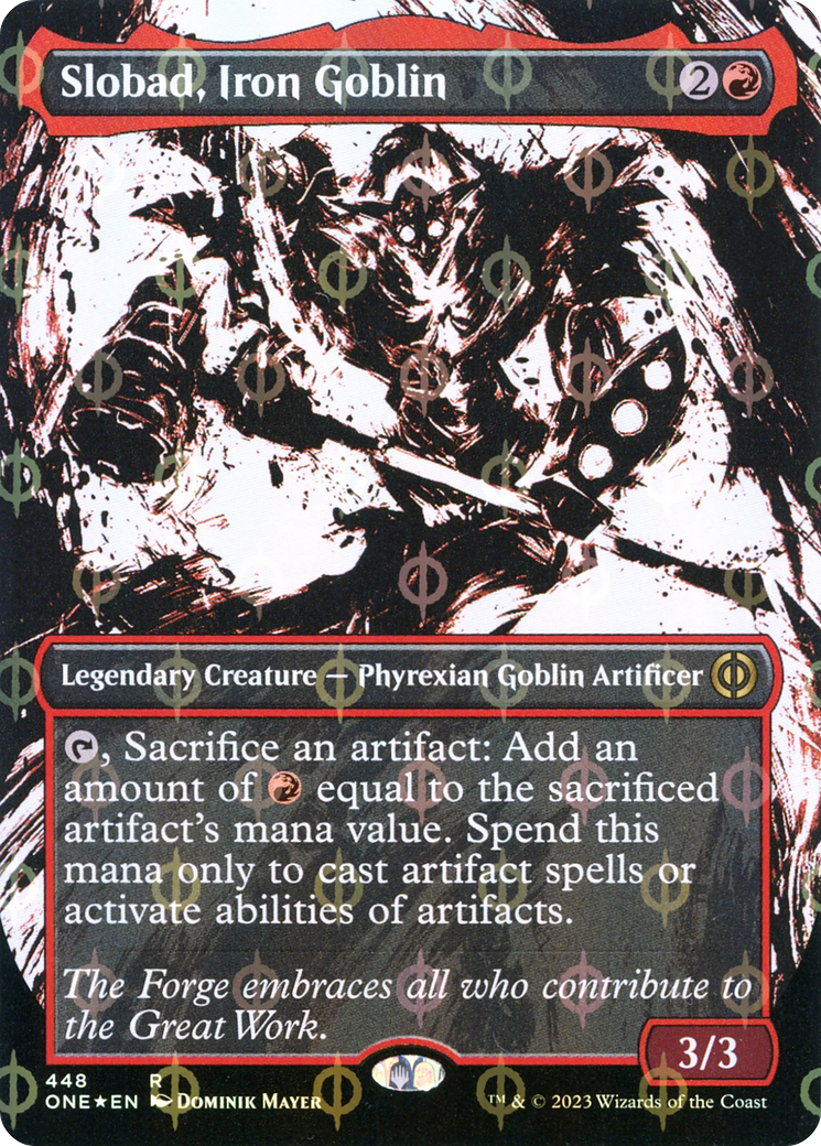 Slobad, Iron Goblin (Borderless Ichor Step-and-Compleat Foil) [Phyrexia: All Will Be One] - The Mythic Store | 24h Order Processing