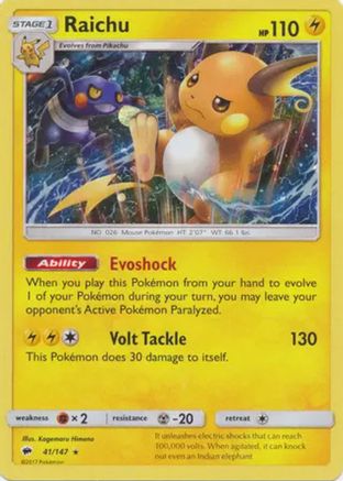 Raichu (41/147) (Cosmos Holo) [Sun & Moon: Burning Shadows] - The Mythic Store | 24h Order Processing