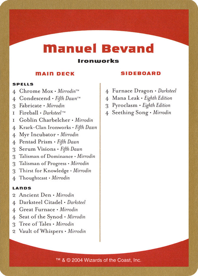 Manuel Bevand Decklist [World Championship Decks 2004] - The Mythic Store | 24h Order Processing