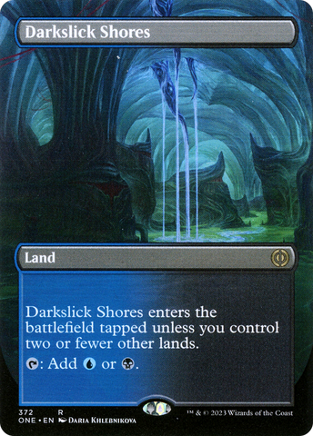 Darkslick Shores (Borderless Alternate Art) [Phyrexia: All Will Be One] - The Mythic Store | 24h Order Processing