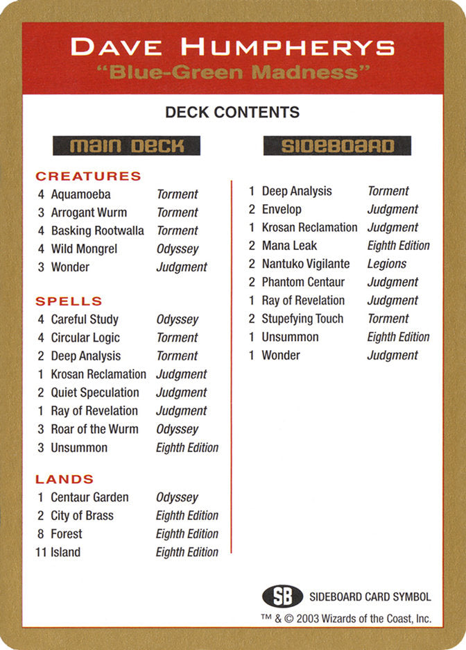 Dave Humpherys Decklist [World Championship Decks 2003] - The Mythic Store | 24h Order Processing