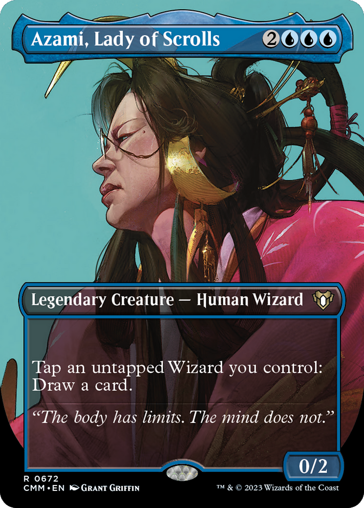 Azami, Lady of Scrolls (Borderless Profile) [Commander Masters] - The Mythic Store | 24h Order Processing