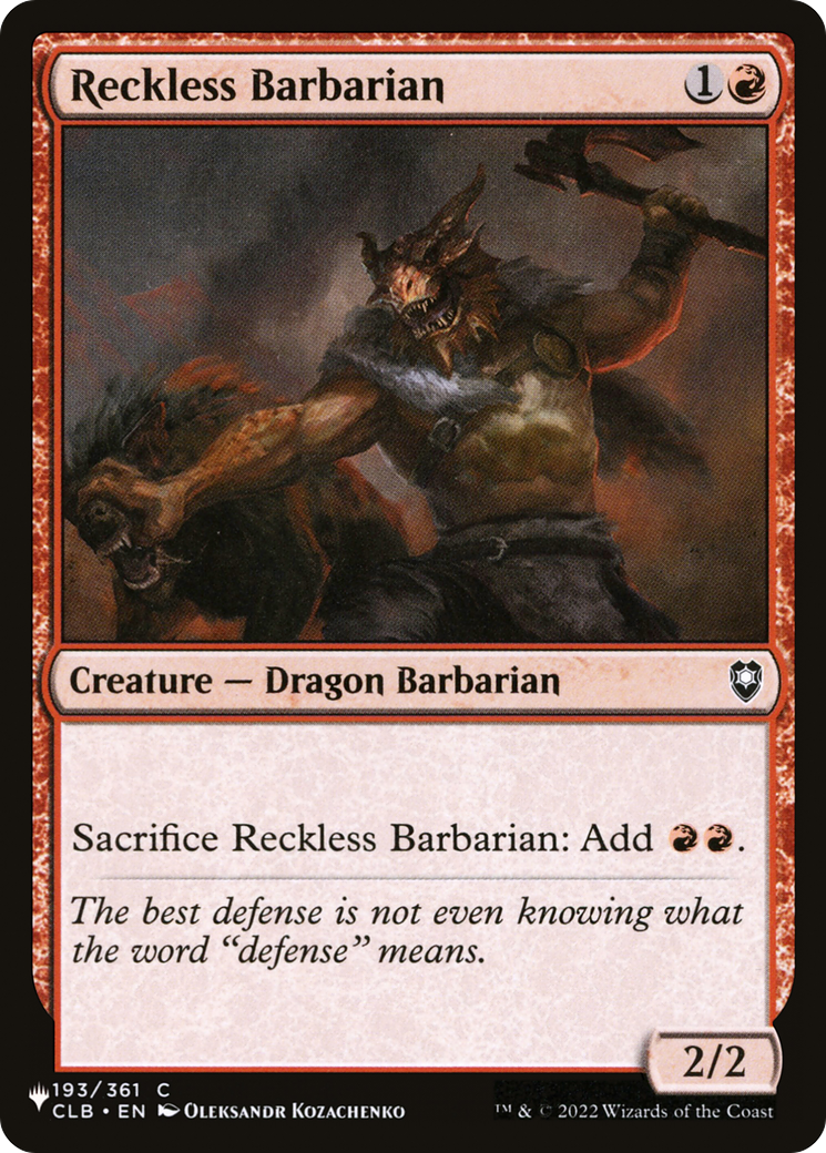 Reckless Barbarian [The List] - The Mythic Store | 24h Order Processing