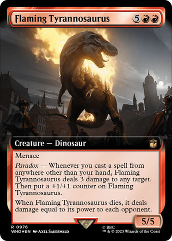 Flaming Tyrannosaurus (Extended Art) (Surge Foil) [Doctor Who] - The Mythic Store | 24h Order Processing
