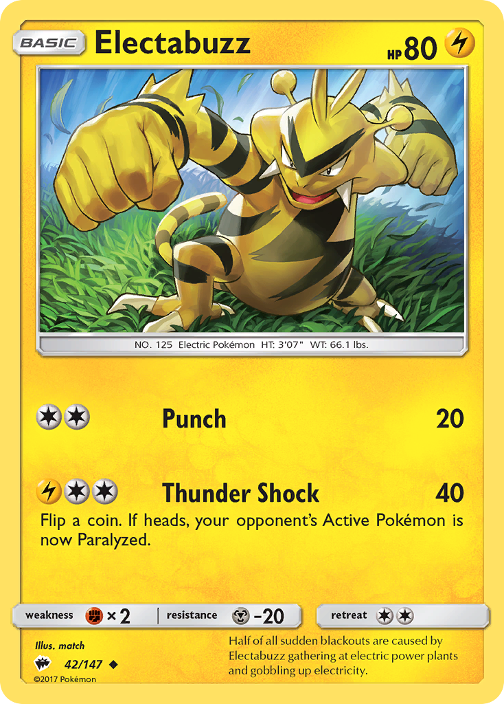 Electabuzz (42/147) [Sun & Moon: Burning Shadows] - The Mythic Store | 24h Order Processing