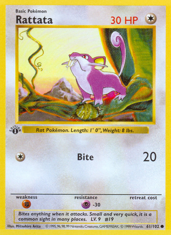 Rattata (61/102) (Shadowless) [Base Set 1st Edition] - The Mythic Store | 24h Order Processing