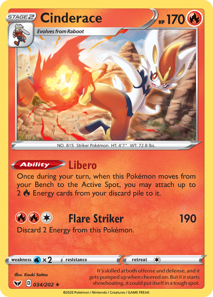 Cinderace (034/202) (Theme Deck Exclusive) [Sword & Shield: Base Set] - The Mythic Store | 24h Order Processing