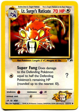 Lt. Surge's Raticate (51/132) [Gym Heroes Unlimited] - The Mythic Store | 24h Order Processing