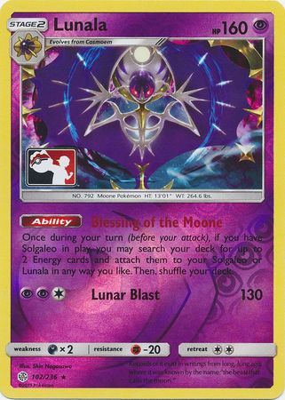 Lunala (102/236) (Pokemon Club Special Print) [Sun & Moon: Cosmic Eclipse] - The Mythic Store | 24h Order Processing