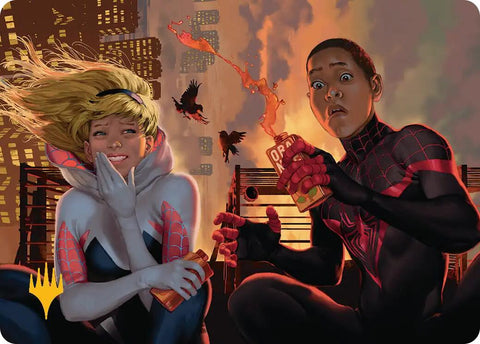 Heroes' Hangout Art Card (Gold-Stamped Planeswalker Symbol) [Marvel's Spider-Man Art Series] - The Mythic Store | 24h Order Processing