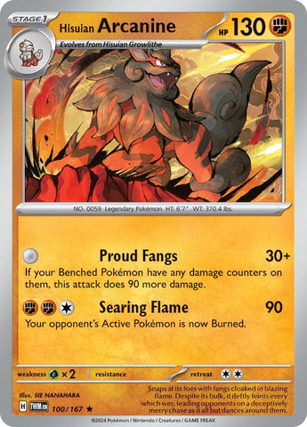 Hisuian Arcanine (100/167) (Non-Holo) (Deck Exclusive) [Scarlet & Violet: Twilight Masquerade] - The Mythic Store | 24h Order Processing