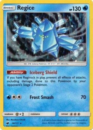 Regice (28/111) (Cosmos Holo) [Sun & Moon: Crimson Invasion] - The Mythic Store | 24h Order Processing