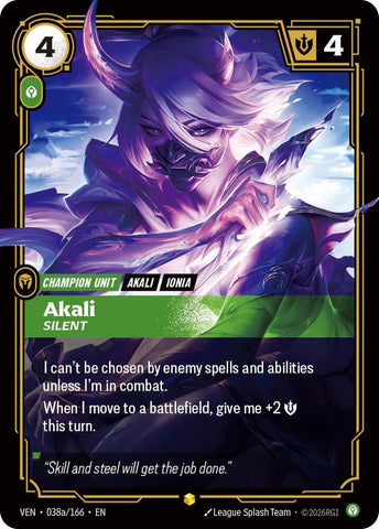 Akali, Silent (Alternate Art) (038a/166) [Vendetta] - The Mythic Store | 24h Order Processing