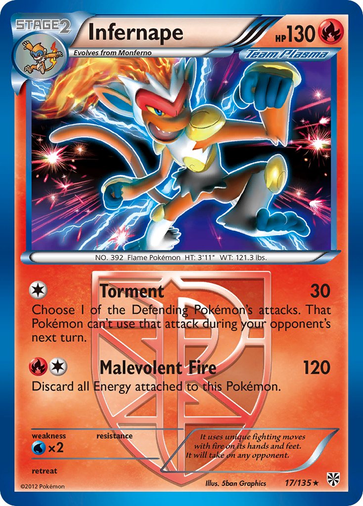 Infernape (17/135) (Theme Deck Exclusive) [Black & White: Plasma Storm] - The Mythic Store | 24h Order Processing