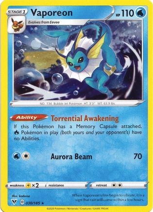 Vaporeon (030/185) (Cosmos Holo) [Sword & Shield: Vivid Voltage] - The Mythic Store | 24h Order Processing