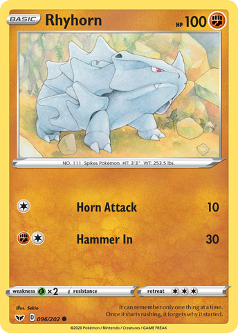 Rhyhorn (096/202) [Sword & Shield: Base Set] - The Mythic Store | 24h Order Processing