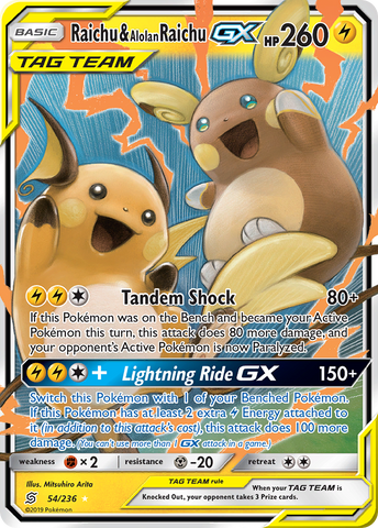 Raichu & Alolan Raichu GX (54/236) [Sun & Moon: Unified Minds] - The Mythic Store | 24h Order Processing