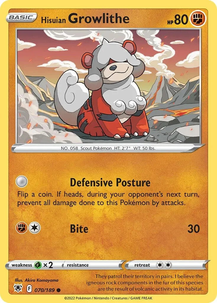 Hisuian Growlithe (070/189) (Theme Deck Exclusive) [Sword & Shield: Astral Radiance] - The Mythic Store | 24h Order Processing
