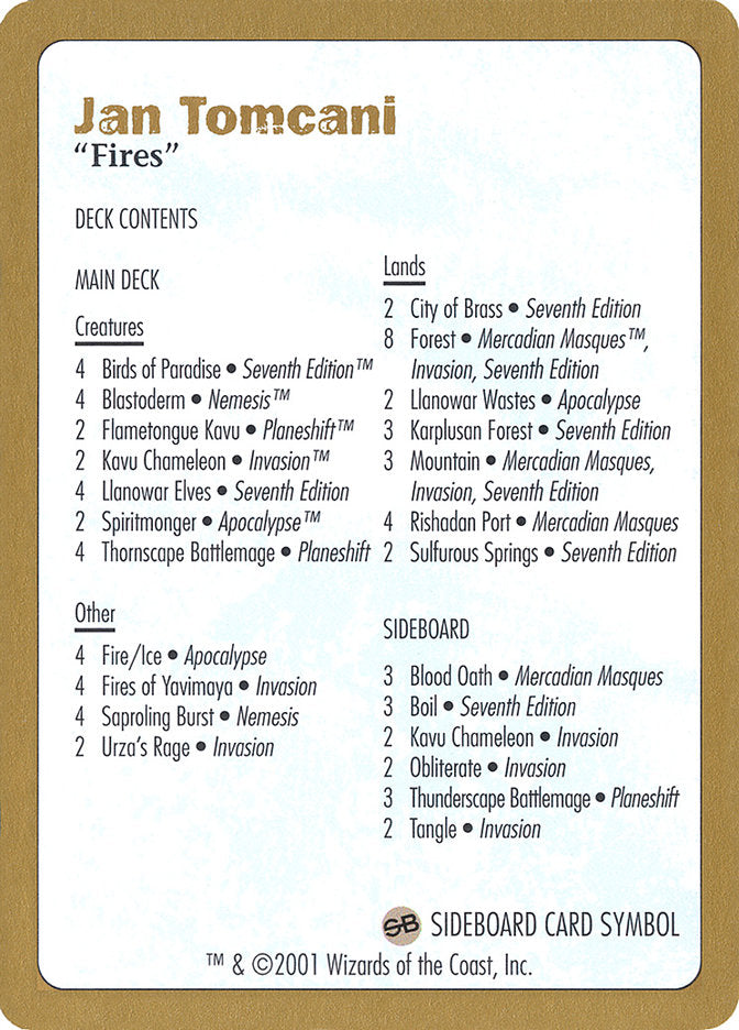 Jan Tomcani Decklist [World Championship Decks 2001] - The Mythic Store | 24h Order Processing