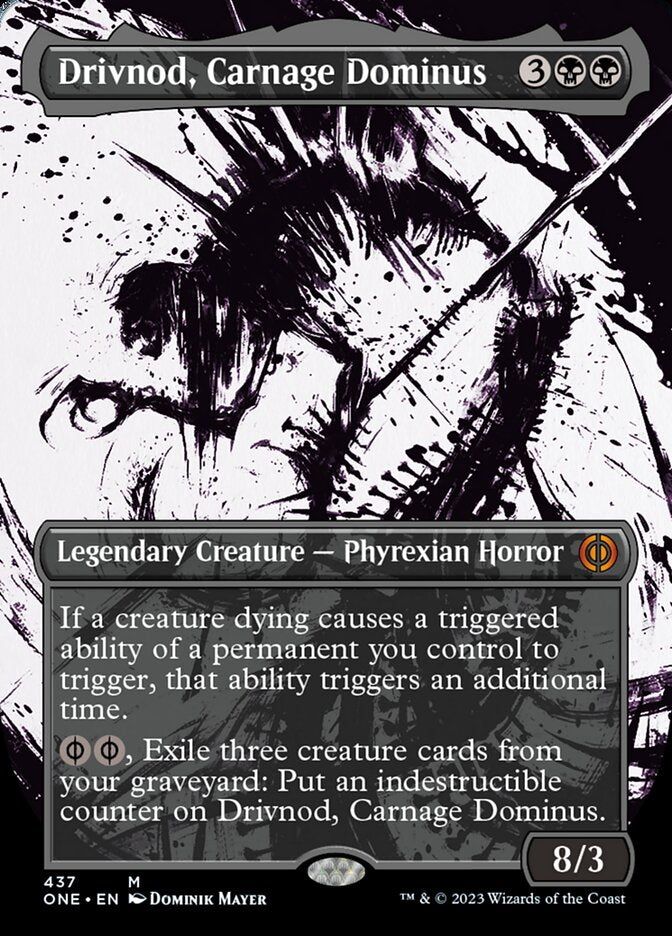 Drivnod, Carnage Dominus (Borderless Ichor Step-and-Compleat Foil) [Phyrexia: All Will Be One] - The Mythic Store | 24h Order Processing