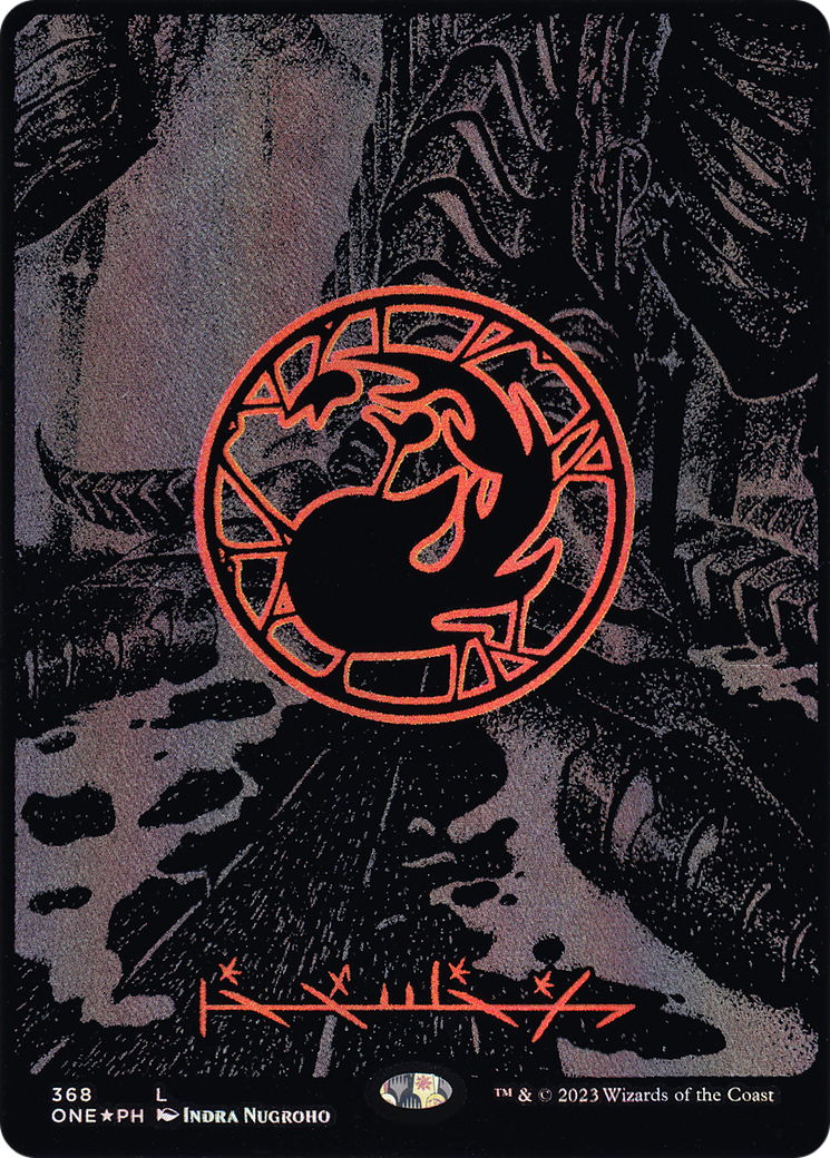 Mountain (368) (Oil Slick Raised Foil) [Phyrexia: All Will Be One] - The Mythic Store | 24h Order Processing