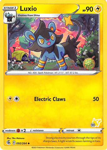 Luxio (092/264) (Pikachu Stamp #53) [Battle Academy 2022] - The Mythic Store | 24h Order Processing