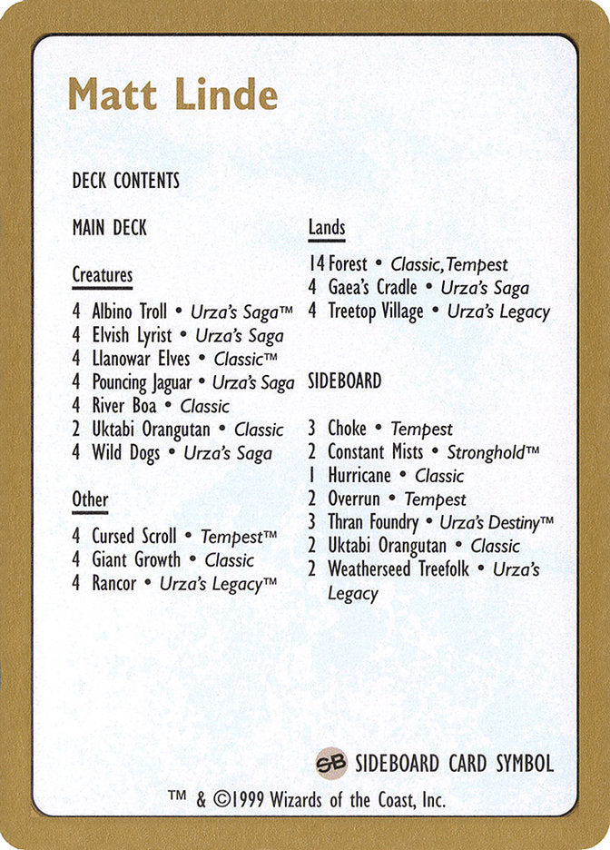 Matt Linde Decklist [World Championship Decks 1999] - The Mythic Store | 24h Order Processing