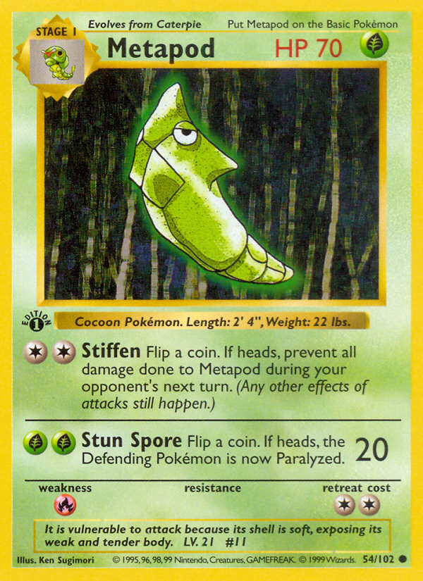 Metapod (54/102) (Shadowless) [Base Set 1st Edition] - The Mythic Store | 24h Order Processing