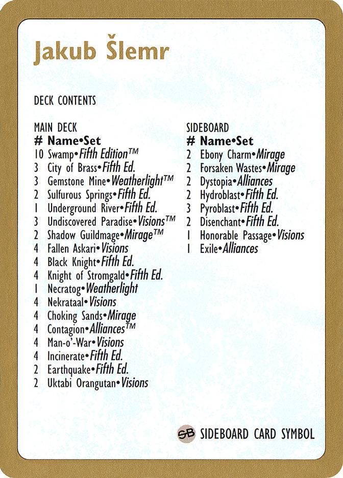 Jakub Slemr Decklist [World Championship Decks 1997] - The Mythic Store | 24h Order Processing