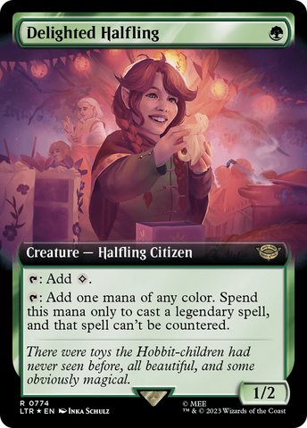 Delighted Halfling (Extended Art) (Surge Foil) [The Lord of the Rings: Tales of Middle-Earth] - The Mythic Store | 24h Order Processing