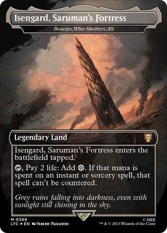 Isengard, Saruman's Fortress - Boseiju, Who Shelters All (Borderless) (Surge Foil Realms and Relics) [The Lord of the Rings: Tales of Middle-Earth Commander] - The Mythic Store | 24h Order Processing