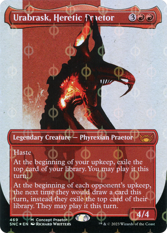 Urabrask, Heretic Praetor (Borderless Concept Praetors Step-and-Compleat Foil) [Phyrexia: All Will Be One] - The Mythic Store | 24h Order Processing