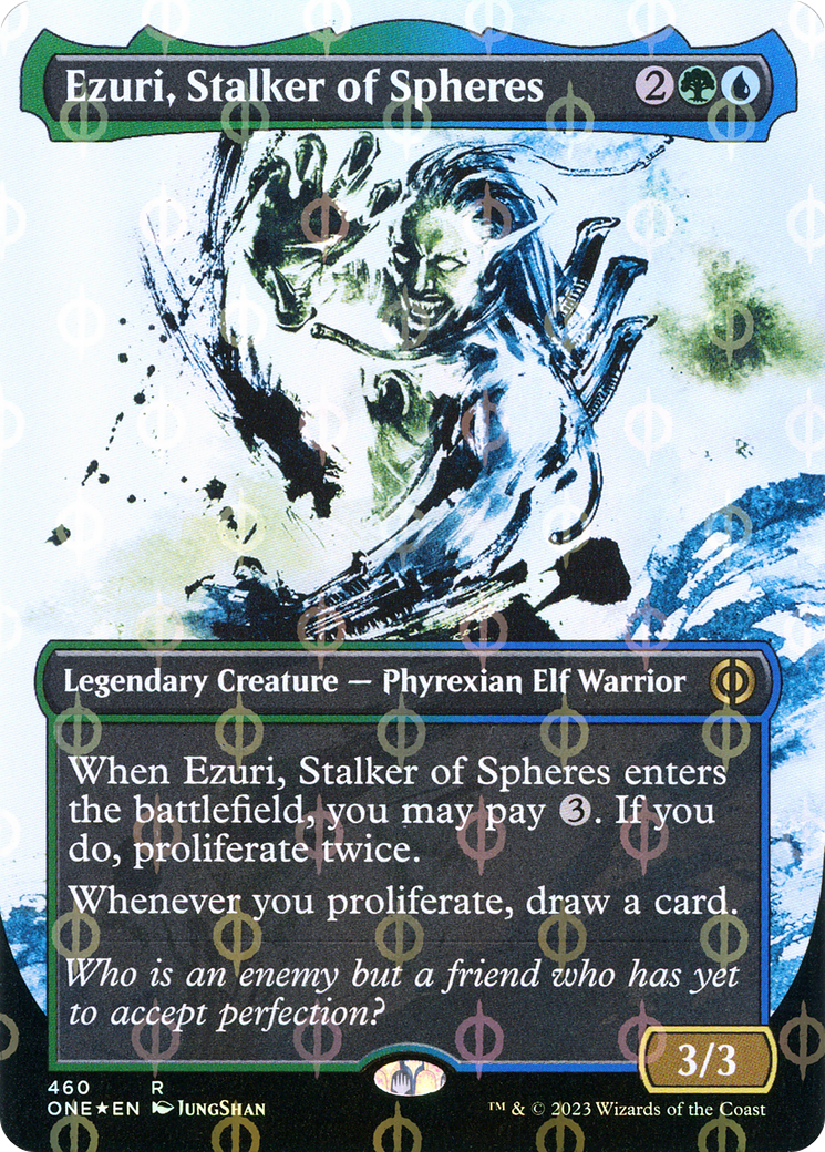 Ezuri, Stalker of Spheres (Borderless Ichor Step-and-Compleat Foil) [Phyrexia: All Will Be One] - The Mythic Store | 24h Order Processing