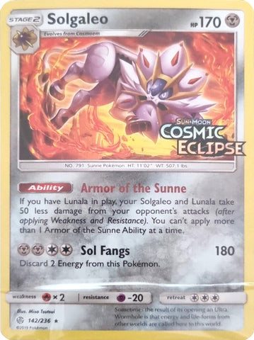 Solgaleo (142/236) (Cosmic Eclipse Stamped) [Sun & Moon: Cosmic Eclipse] - The Mythic Store | 24h Order Processing