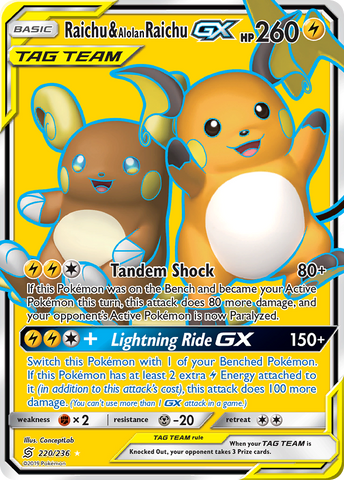 Raichu & Alolan Raichu GX (220/236) [Sun & Moon: Unified Minds] - The Mythic Store | 24h Order Processing