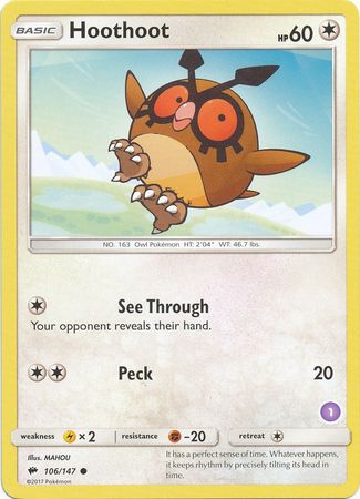 Hoothoot (106/147) (Deck Exclusive #1) [Sun & Moon: Trainer Kit - Alolan Sandslash] - The Mythic Store | 24h Order Processing