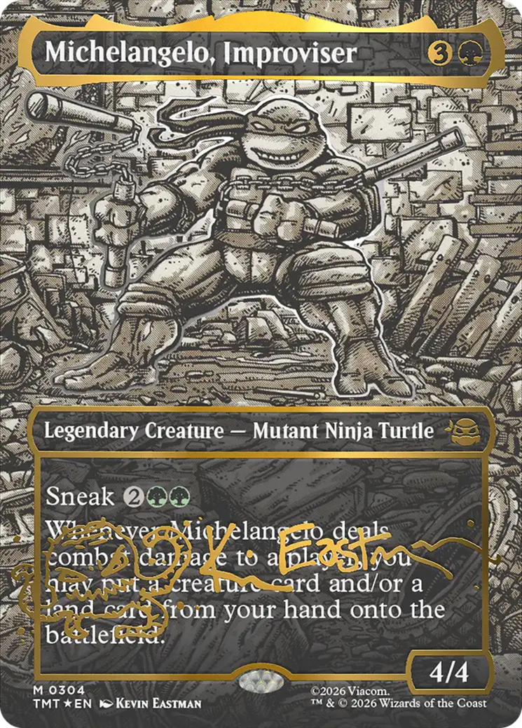 Michelangelo, Improviser (Borderless) (Gold-Stamped Signature) [Teenage Mutant Ninja Turtles] - The Mythic Store | 24h Order Processing