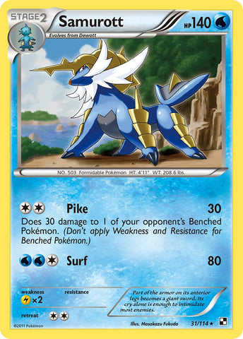 Samurott (31/114) (Cracked Ice Holo) (Theme Deck Exclusives) [Black & White: Base Set] - The Mythic Store | 24h Order Processing