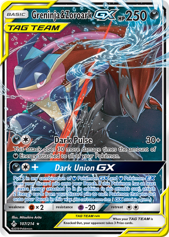 Greninja & Zoroark GX (107/214) [Sun & Moon: Unbroken Bonds] - The Mythic Store | 24h Order Processing