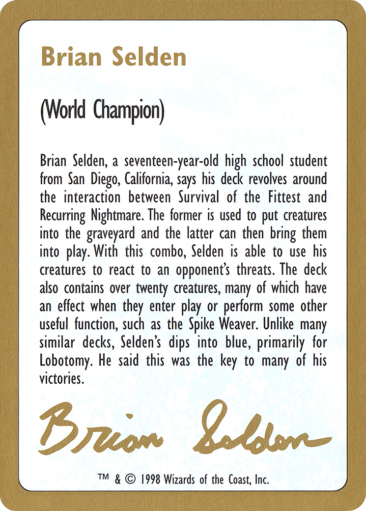 Brian Selden Bio [World Championship Decks 1998] - The Mythic Store | 24h Order Processing