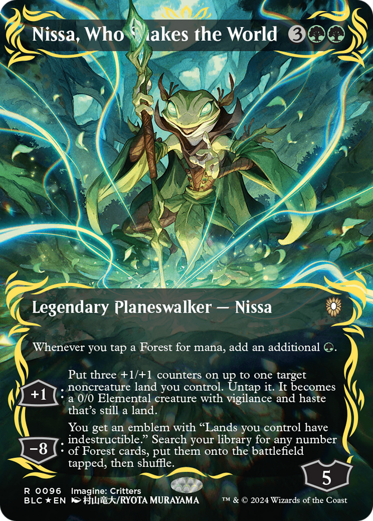 Nissa, Who Shakes the World (Borderless) (Raised Foil) [Bloomburrow Commander] - The Mythic Store | 24h Order Processing