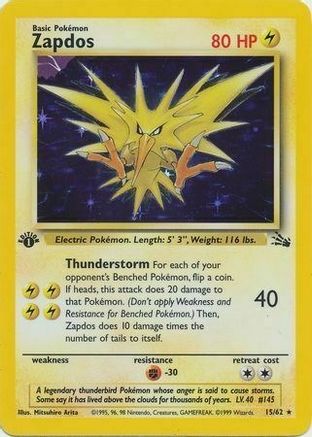 Zapdos (15/62) (Cosmos Holo) [Fossil 1st Edition] - The Mythic Store | 24h Order Processing