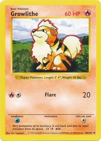 Growlithe (28/102) [Base Set Shadowless Unlimited] - The Mythic Store | 24h Order Processing