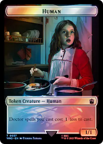 Human (0037) // Dinosaur Double-Sided Token (Surge Foil) [Doctor Who Tokens] - The Mythic Store | 24h Order Processing