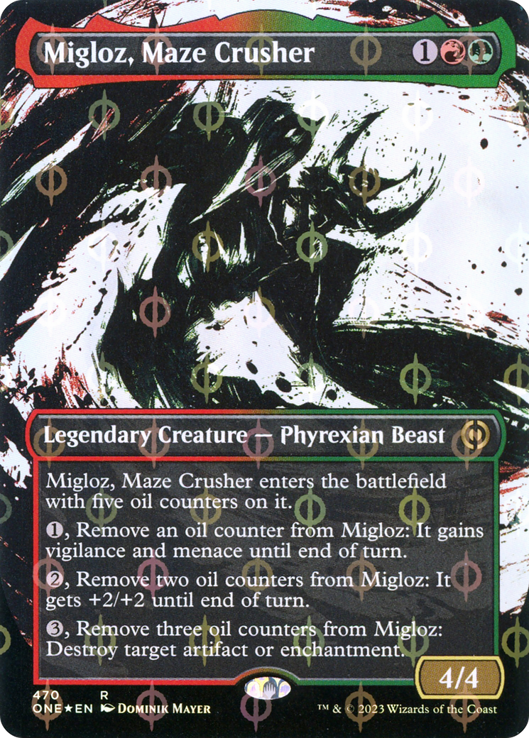 Migloz, Maze Crusher (Borderless Ichor Step-and-Compleat Foil) [Phyrexia: All Will Be One] - The Mythic Store | 24h Order Processing