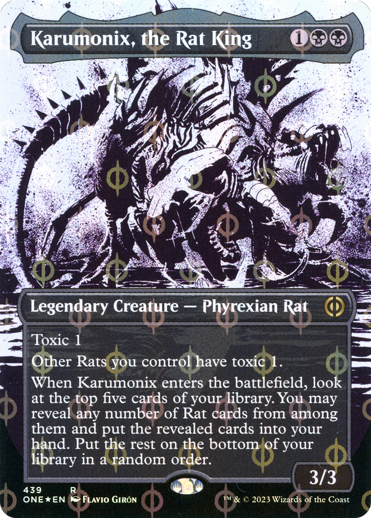 Karumonix, the Rat King (Borderless Ichor Step-and-Compleat Foil) [Phyrexia: All Will Be One] - The Mythic Store | 24h Order Processing