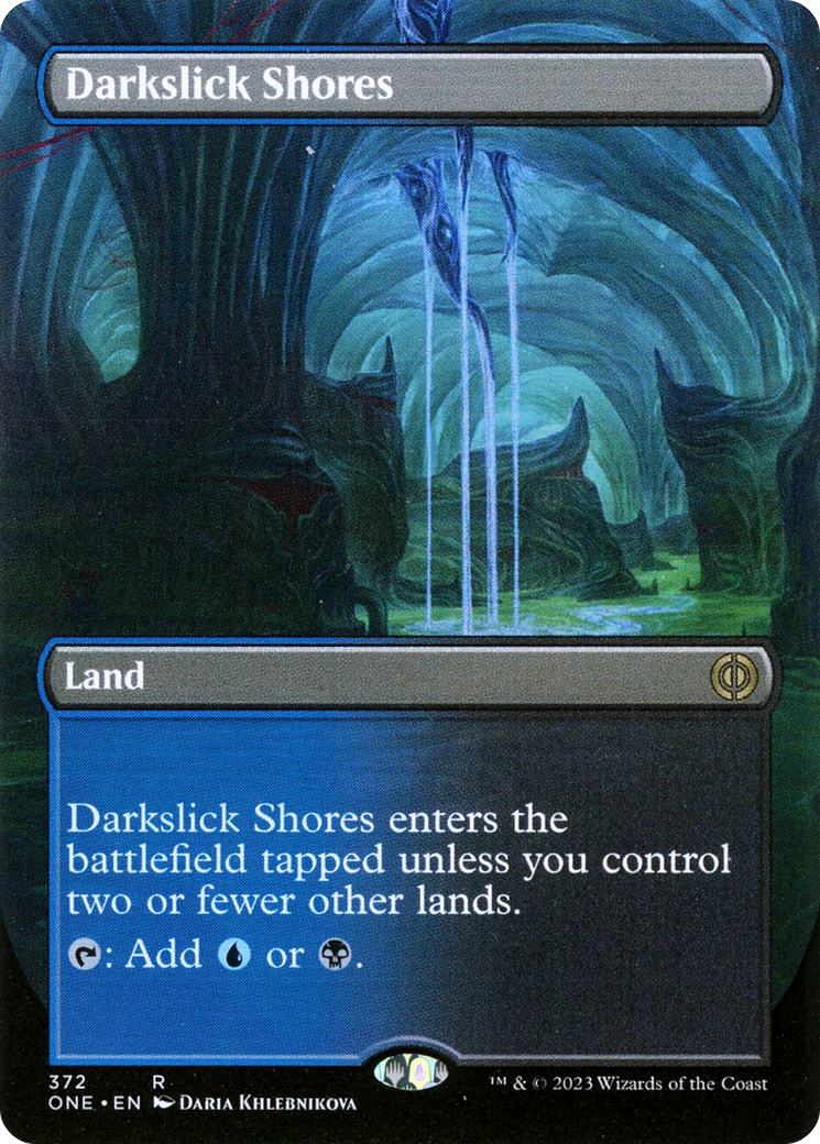 Darkslick Shores (Borderless Alternate Art) [Phyrexia: All Will Be One] - The Mythic Store | 24h Order Processing